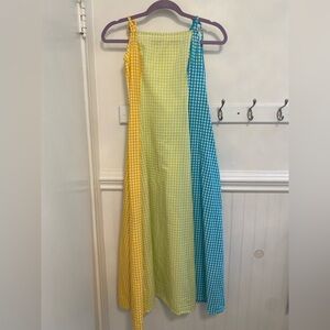Gingham Colorblock Maxi Dress in Yellow, Lime & Teal